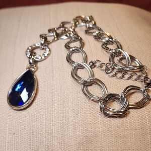 Silver-Tone with Acrylic Blue Pendant, Pre-loved in Fair Condition